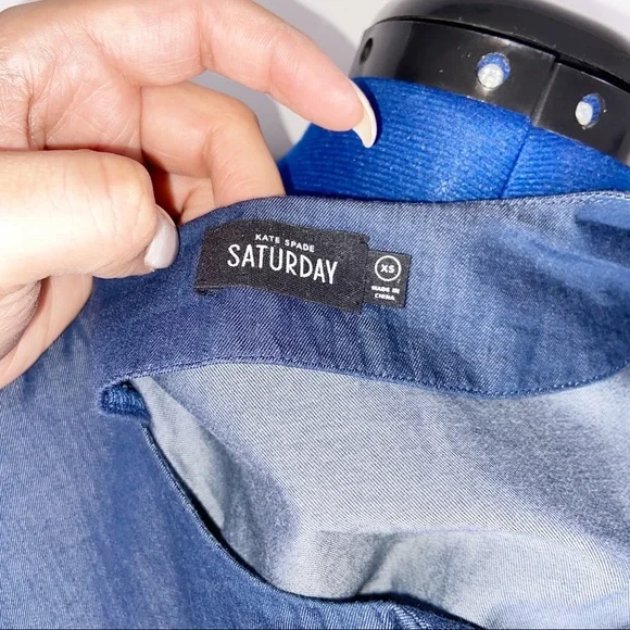 Kate Spade Blue Chambray Wrap Long Sleeve Dress - Picture 7 of 9